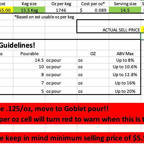 Restaurant Cost Excel Etsy