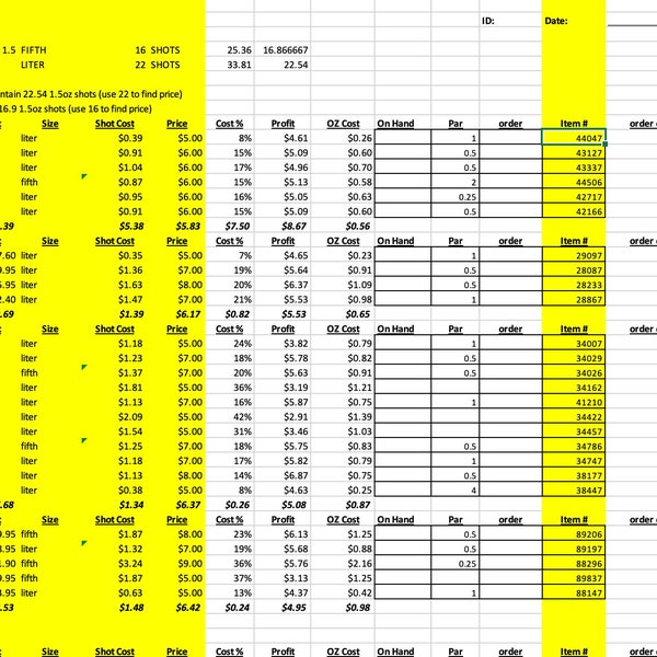 Inventaire du bar et modèle de commande | Feuille de calcul Excel pour les commandes et l'inventaire des restaurants ou des bars | Personnalisez la gestion du bar ou du restaurant