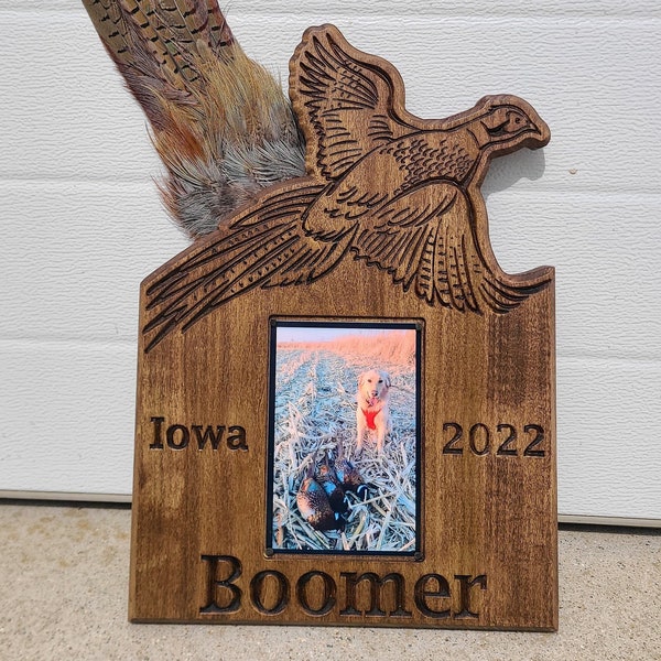 Pheasant Tail Mounting Plaque Personalized, Custom, Dog's photo and name, Upland display