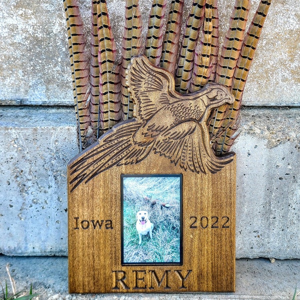 Pheasant Tail Mounting Plaque Personalized, Custom, Dog's photo and name, Upland display