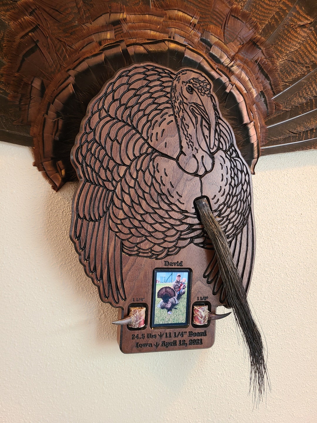 Custom Turkey Plaque Tail Mount, Personalized, Unique Fan, Beard, and