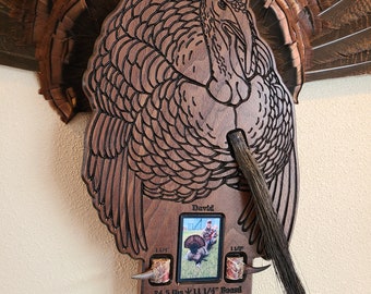 Custom Turkey Plaque Tail Mount, Personalized, Unique Fan, Beard, and Spur display