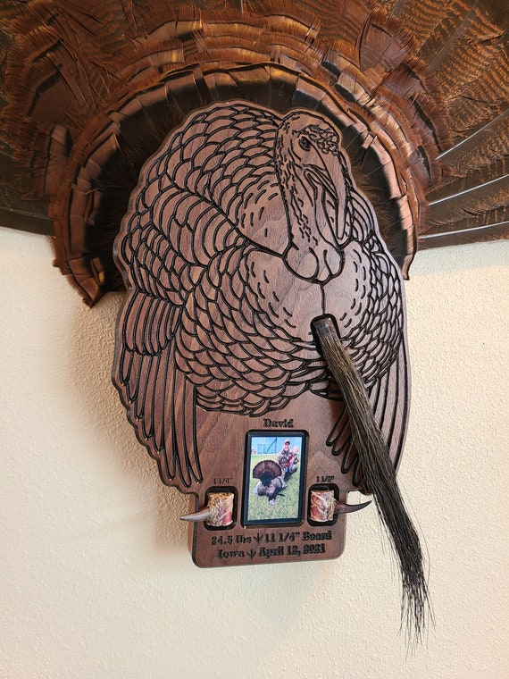 Custom Turkey Plaque Tail Mount, Personalized, Unique Fan, Beard, and Spur display