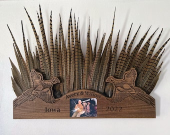 Personalized Double Wide Pheasant Tail Mount Plaque, Tail Feather Display