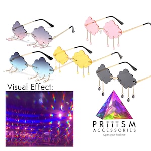 Rainbow Light Diffraction Cloud Glasses Unisex Rimless Eyewear Sunglasses Effects Rain droplets Rave Festival Kaleidoscope Psychedelic 3D
