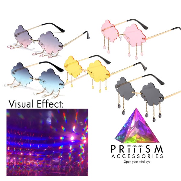 Rainbow Light Diffraction Cloud Glasses by PRiiiSM Accessories - Unisex Rimless Eye wear Sunglasses Effects Rain droplets