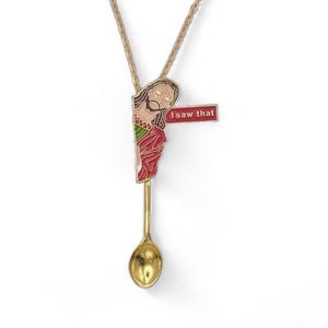 Funny Jesus Small Spoon Necklace | 'I Saw That' | Mini Spoon Novelty Pendant on Long Gold Chain | Religious Christ Christian Faith