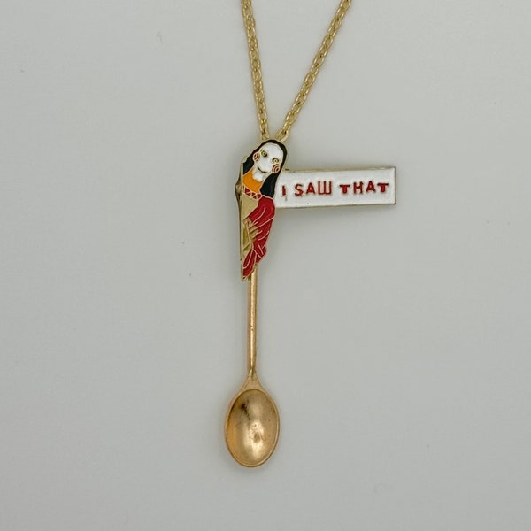 Funny Saw Novelty Necklace | 'I Saw That'  | Mini/Small Spoon Novelty Pendant on Gold Chain Jigsaw