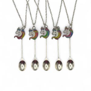 Rainbow Unicorn Small Spoon Necklace | Mini Novelty Pendant on Silver Chain | Magical Gay Pride Month White Horse