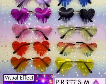 Rainbow Melting Heart Light Diffracting Glasses by PRiiiSM Accessories-Unisex Rimless dripping Eyewear Sunglasses Visual Effects Diffraction