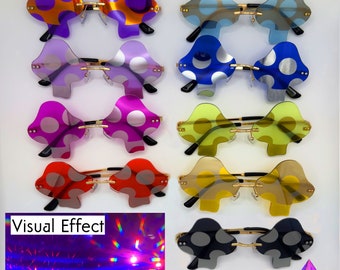 Lunettes de diffraction de la lumière arc-en-ciel de PRiiiSM Accessoires - Lunettes de soleil unisexes sans monture champignon avec effets visuels violets diffraction