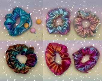 Stash Hair Scrunchies: Handmade Festival Hair Tye Ties Accessories with Hidden Zipper for Valuables Iridescent White Holographic