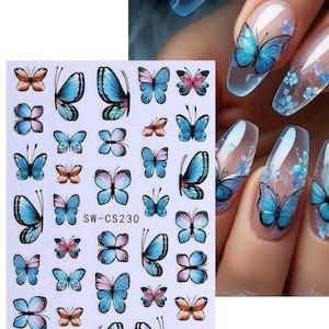 Butterfly Nail Decal Stickers, Shiny Butterfly Nail Art, Self Adhesive Nail Art, Blue Butterfly Nail Stickers, Nail Tech Supplies