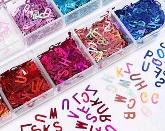 Iridescent Alphabet Nail Art Sequins: Letter Nail Charms