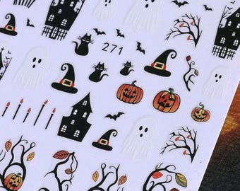 Halloween Nail Decals: Pumpkin, Ghost, Witch - Fall Nail Art Stickers