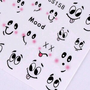 Funny Face Nail Decal Stickers, Goofy Nail Art, Cartoon Faces, Self Adhesive Nail Art, Facial Expression Nail Stickers