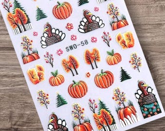 Thanksgiving Nail Decals: Pumpkin, Turkey, Fall Nail Art Stickers