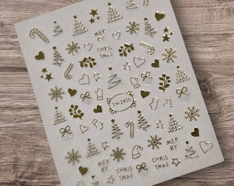 Gold Christmas Nail Decals: Self Adhesive Holiday Nail Art