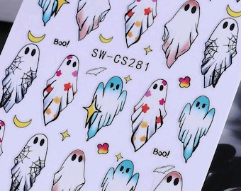Halloween Ghost Nail Decals: Colorful Spooky Stickers