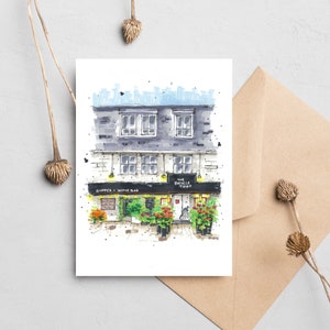 The Bicycle Thief, Halifax, Storefront Sketch, Carte de vœux avec enveloppe, Downtown Sketcher, Wynand van Niekerk