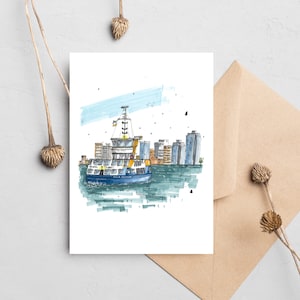 Halifax Ferry, Halifax, Nouvelle-Écosse, Sketch, carte de voeux avec enveloppe, Downtown Sketcher, Wynand van Niekerk