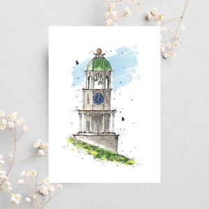 La tour de l'horloge de la citadelle, Halifax, croquis de vitrine, carte de voeux avec enveloppe, dessinateur du centre-ville, Wynand van Niekerk