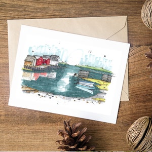Blue Rocks Reflection, Blue Rocks, Nouvelle-Écosse, Urban Sketch, Carte de vœux avec enveloppe, Downtown Sketcher, Wynand van Niekerk