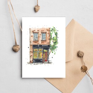 Librairie Three Lives & Co., New York, Storefront Sketch, Carte de voeux avec enveloppe, Downtown Sketcher, Wynand van Niekerk