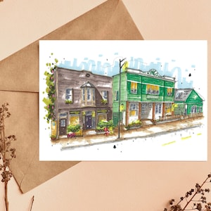 King's Theatre Annapolis Royal, carte de voeux, esquisse urbaine, impression d'art, croquis du centre-ville, Wynand van Niekerk