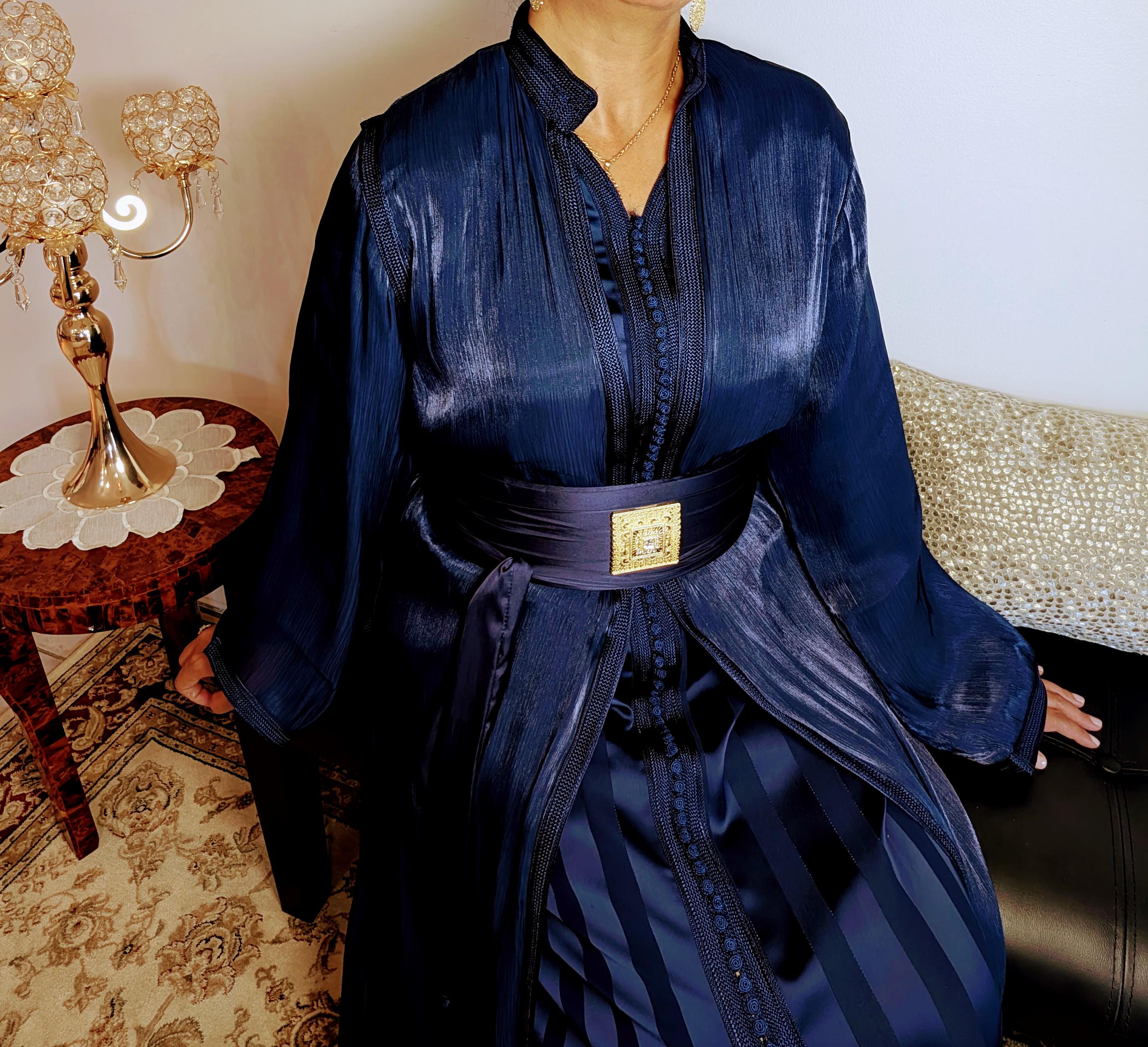 Takchita Caftan Makhzani Blue Moroccan Caftan Organza Sfifa - Main Image