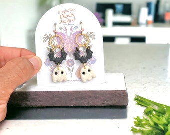 Fledermaus und Geist Halloween Clay Ohrring.