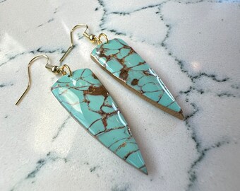 Turquoise earring drops, turquoise & French Hooks earrings, clay earrings turquoise, polymer Clay turquoise, gift for her, anniversary gift
