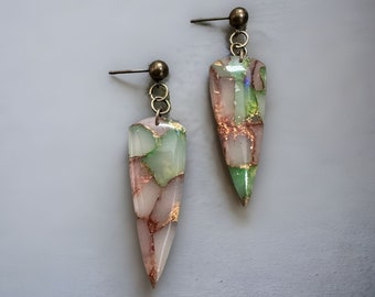 Green and Gold Marble Earrings | Handmade Polymer Clay Earrings | Statement earrings