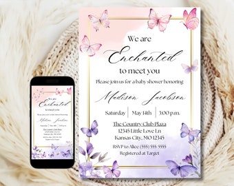 Invito per baby shower "Enchanted to Meet You": tema Swiftie (modello digitale)