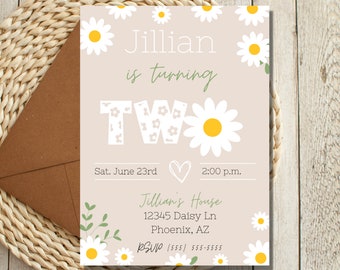 Floral birthday invitation, Daisy birthday invitation, boho birthday invitation, floral birthday invite, retro birthday invitation