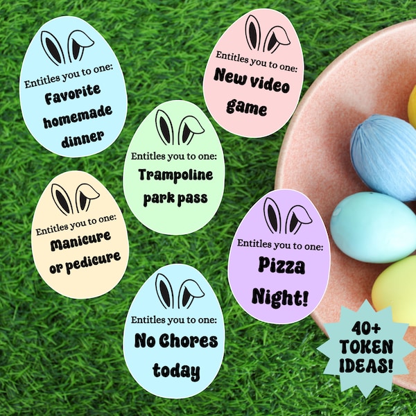 Printable easter egg tokens, easter egg fillers non candy, easter egg fillers for teens, easter egg coupons, printable easter egg tokens