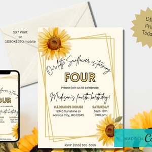 Our little sunflower birthday invitation, Sunflower birthday invitation, birthday invitation sunflower, sunflower birthday invitation Canva