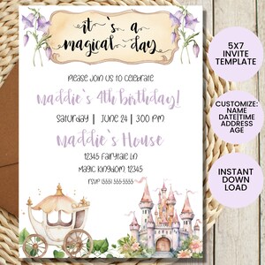Princess birthday invitations, Royal princess birthday invitation, magical birthday invitation, princess party invitations