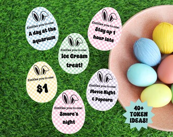 Retro easter egg tokens, easter egg fillers non candy, easter egg fillers for teens, easter egg coupons, printable easter egg tokens