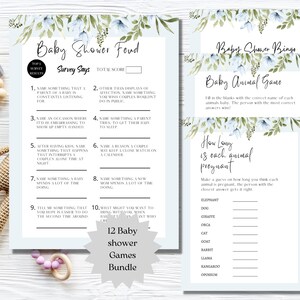 Dusty blue baby in bloom games, Baby in the bloom baby shower games, Boy Wildflower Baby Shower games, Wildflower Baby Shower Games Bundle