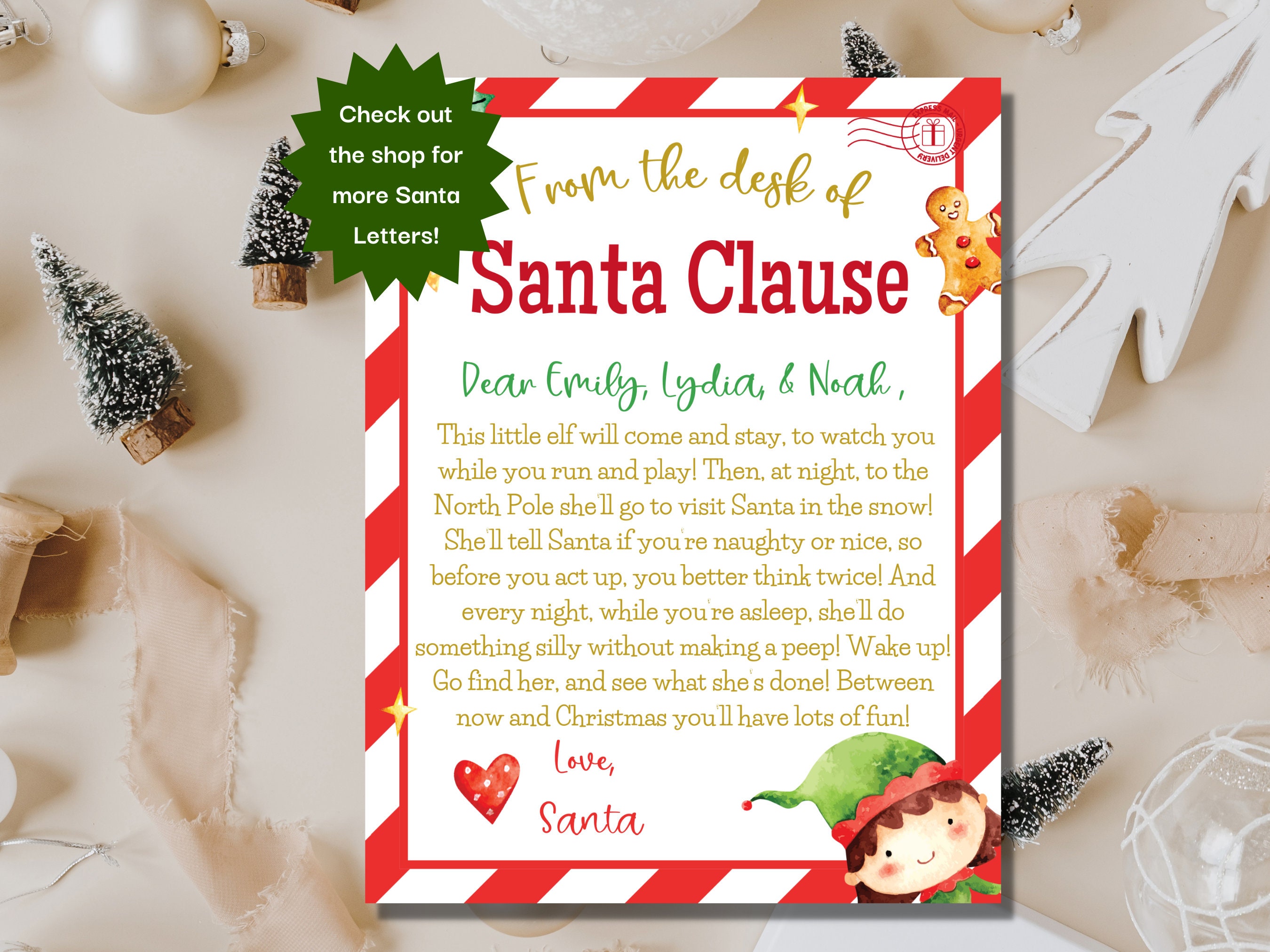 Carta Personalizada De Papá Noel + Certificado Y Mantel Individual | Magia De Navidad Para Niños | Hecho A Mano En UK