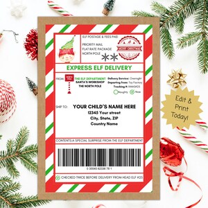 Etiqueta de envío de elfo navideño, carta de Papá Noel, accesorios de elfo, kit de elfo, elfo imprimible, accesorios de elfo, etiqueta de envío de elfo personalizada