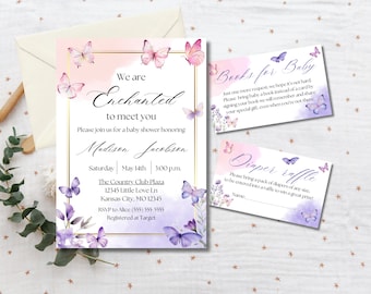 Zaproszenie na baby shower z motywem motyla (szablon Canva) – z przyjemnością Cię poznam