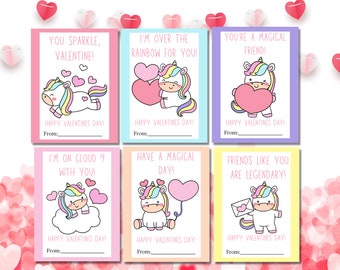 Unicorn Valentines, Unicorn valentine, classroom valentines, kids class valentines, Valentines day card set, Teacher valentine printable