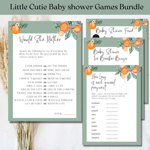 a little cutie is on its way baby shower games, Orange Baby Shower Game Pack, Little Cutie Baby Shower Game Bundle, little cutie game bundle