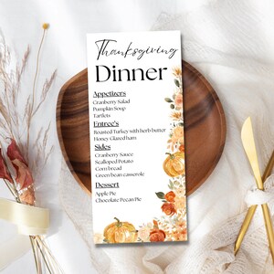 menu du dîner de Thanksgiving, modèle de carte de menu, menu du dîner, modèle de menu buffet, modèle de menu de Thanksgiving, menu modifiable