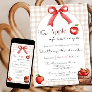 Apple of our eye baby shower invitation, Apple Baby Shower Invitation, Apple Baby Shower Digital Invite Template, Fall baby shower invites