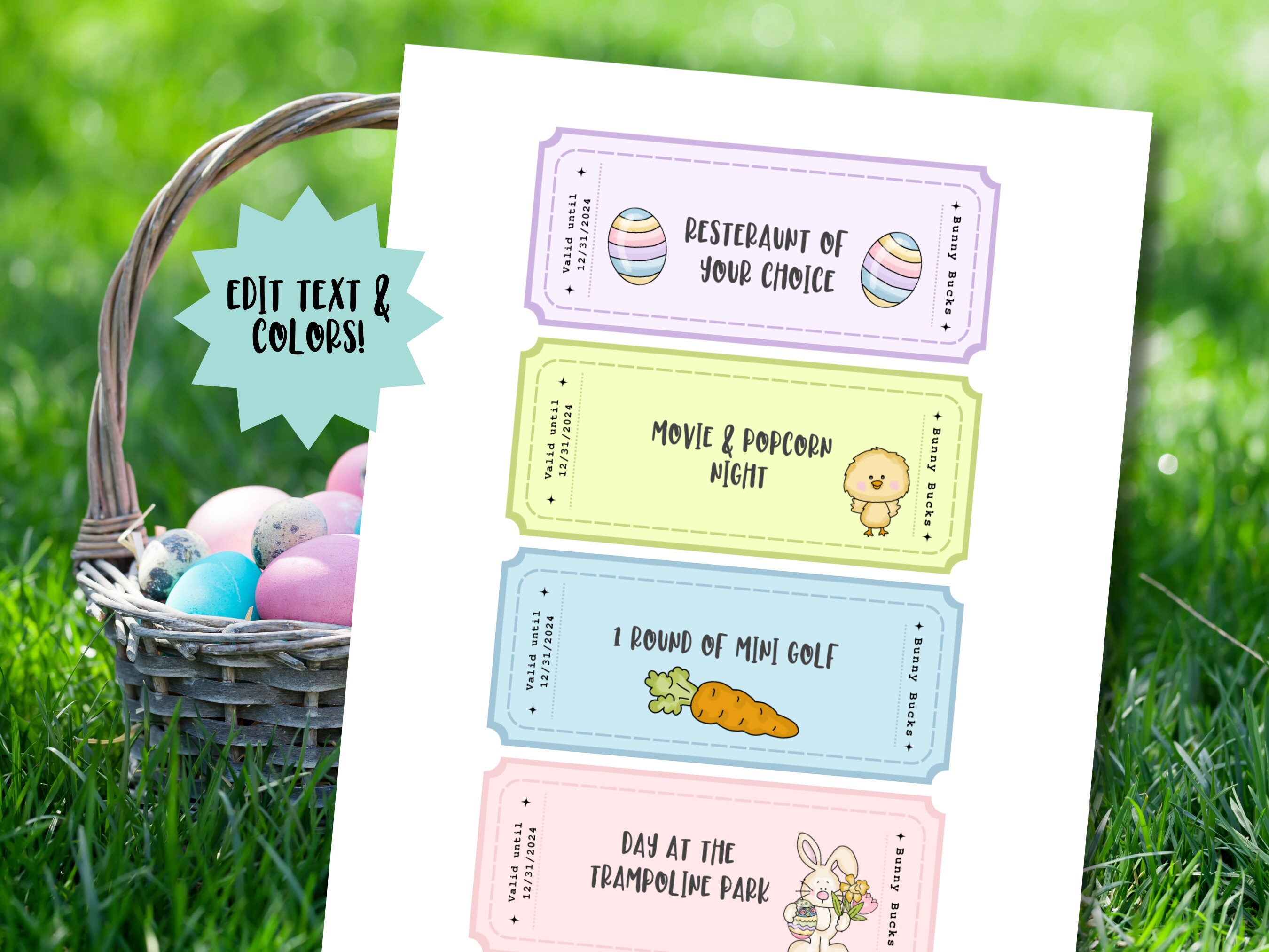 Easter Bunny Bucks, Printable Easter Basket Coupons, Easter Egg Fillers ...