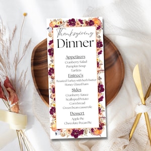 menu du dîner de Thanksgiving, modèle de carte de menu, menu du dîner, modèle de menu buffet, modèle de menu de Thanksgiving, menu modifiable