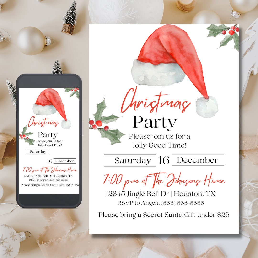 Office Christmas Party Invitation Christmas Dinner Party Invitation Secret Santa Printable
